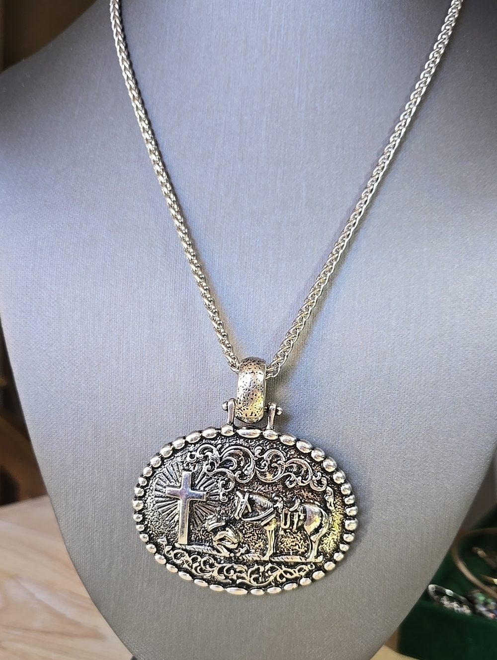 Unbranded Silver-Tone Cowboy Prayer Pendant Necklace